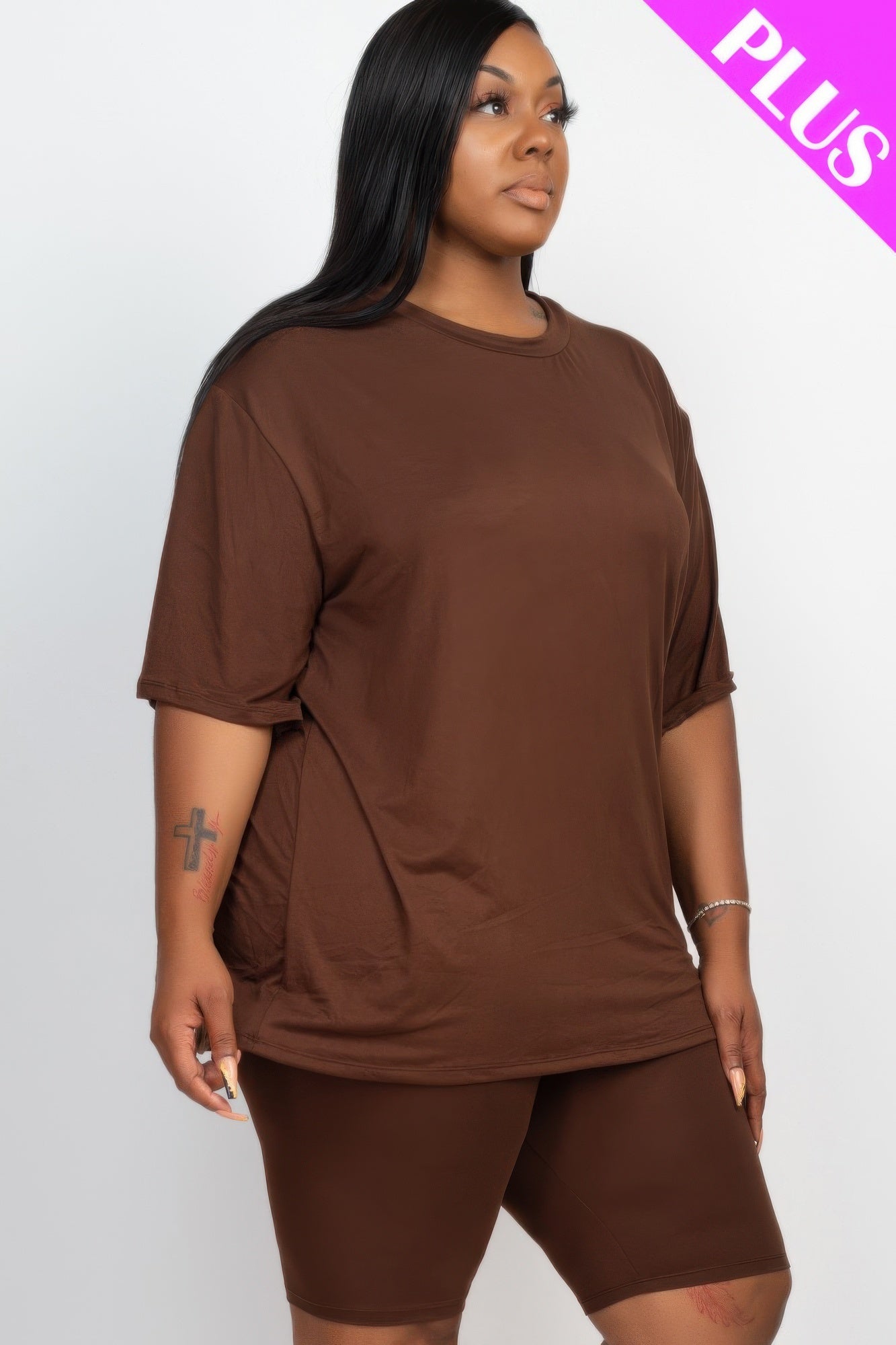 Plus Size Loose Fit Top & Biker Shorts Set - AV Fashion’s