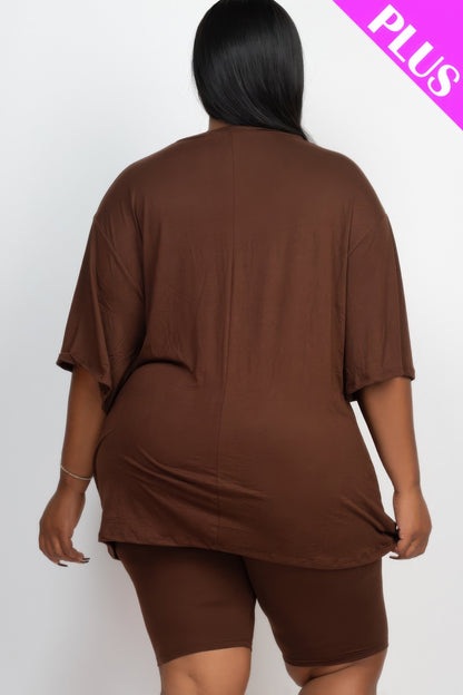 Plus Size Loose Fit Top & Biker Shorts Set - AV Fashion’s