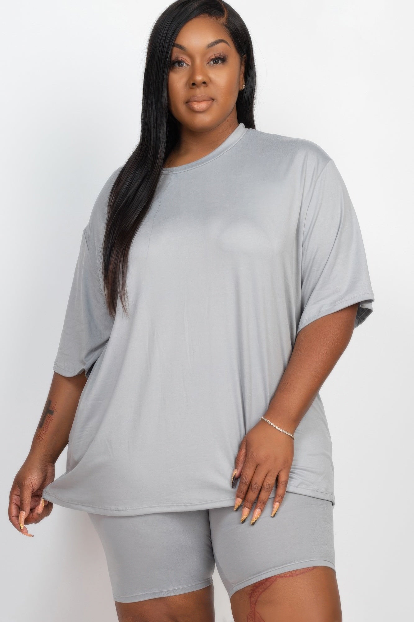 Plus Size Loose Fit Top & Biker Shorts Set - AV Fashion’s