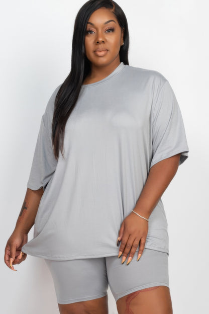 Plus Size Loose Fit Top & Biker Shorts Set - AV Fashion’s