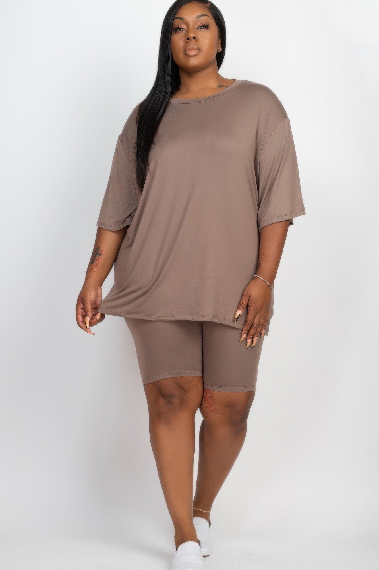 Plus Size Loose Fit Top & Biker Shorts Set - AV Fashion’s