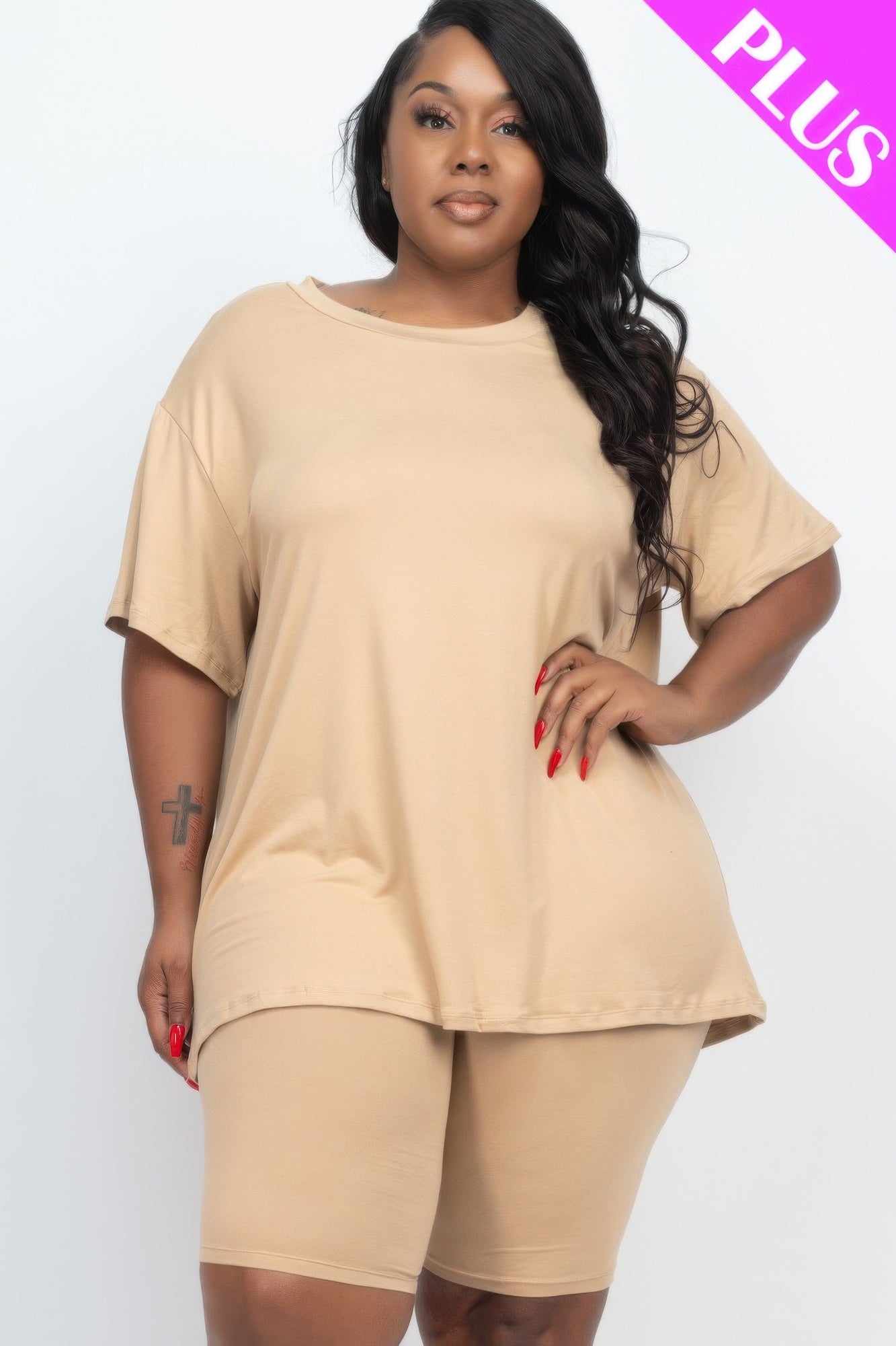 Plus Size Loose Fit Top & Biker Shorts Set - AV Fashion’s