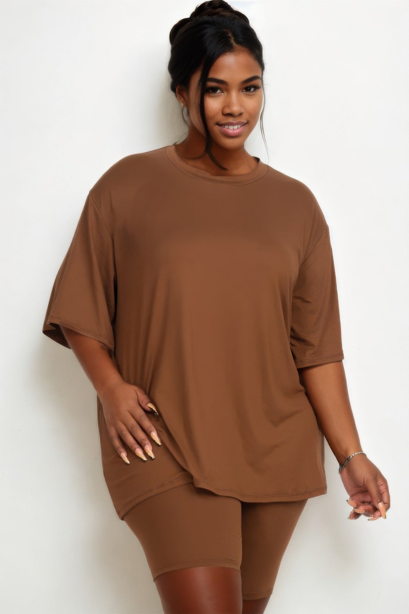 Plus Size Loose Fit Top & Biker Shorts Set - AV Fashion’s