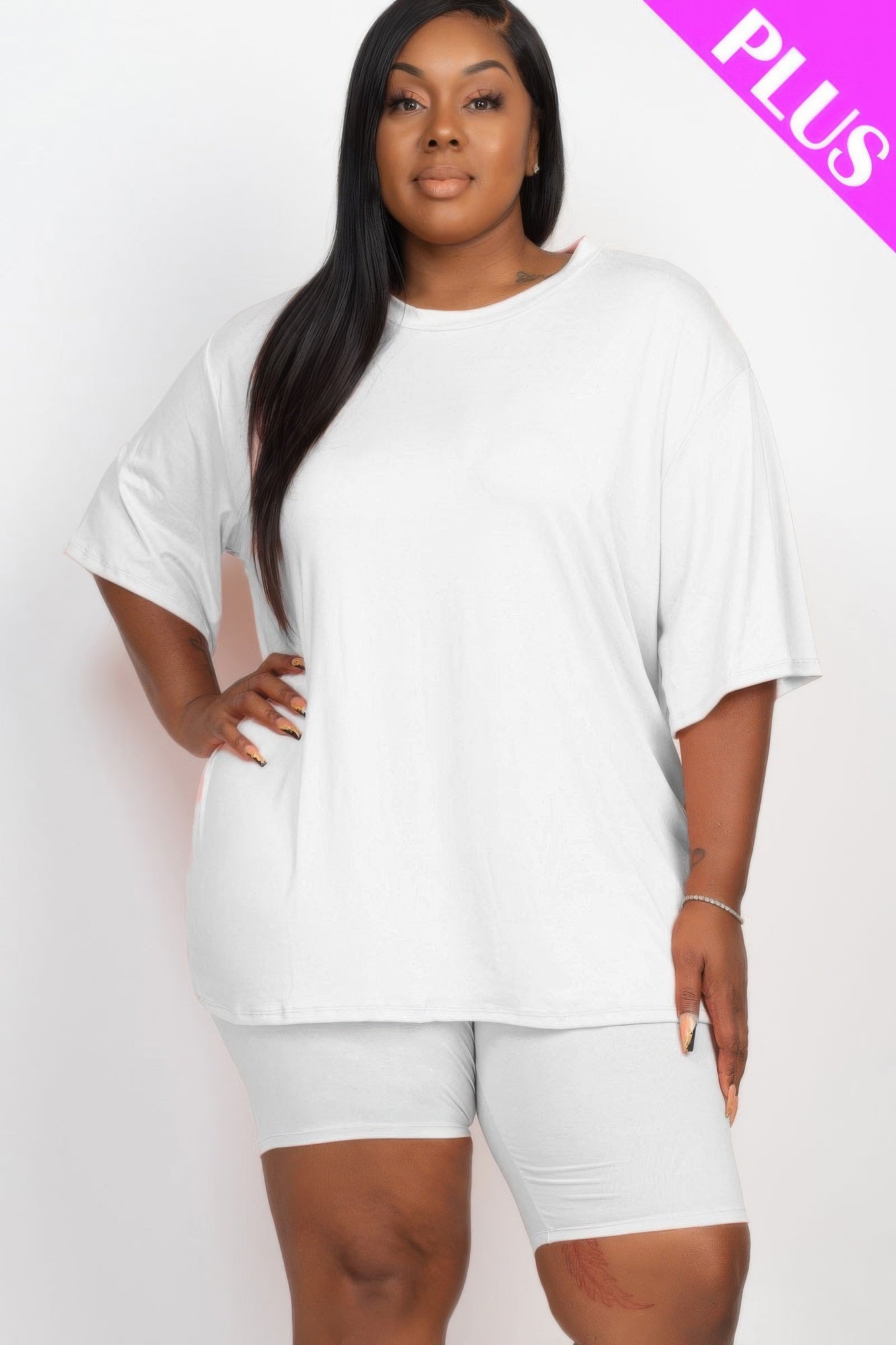 Plus Size Loose Fit Top & Biker Shorts Set - AV Fashion’s
