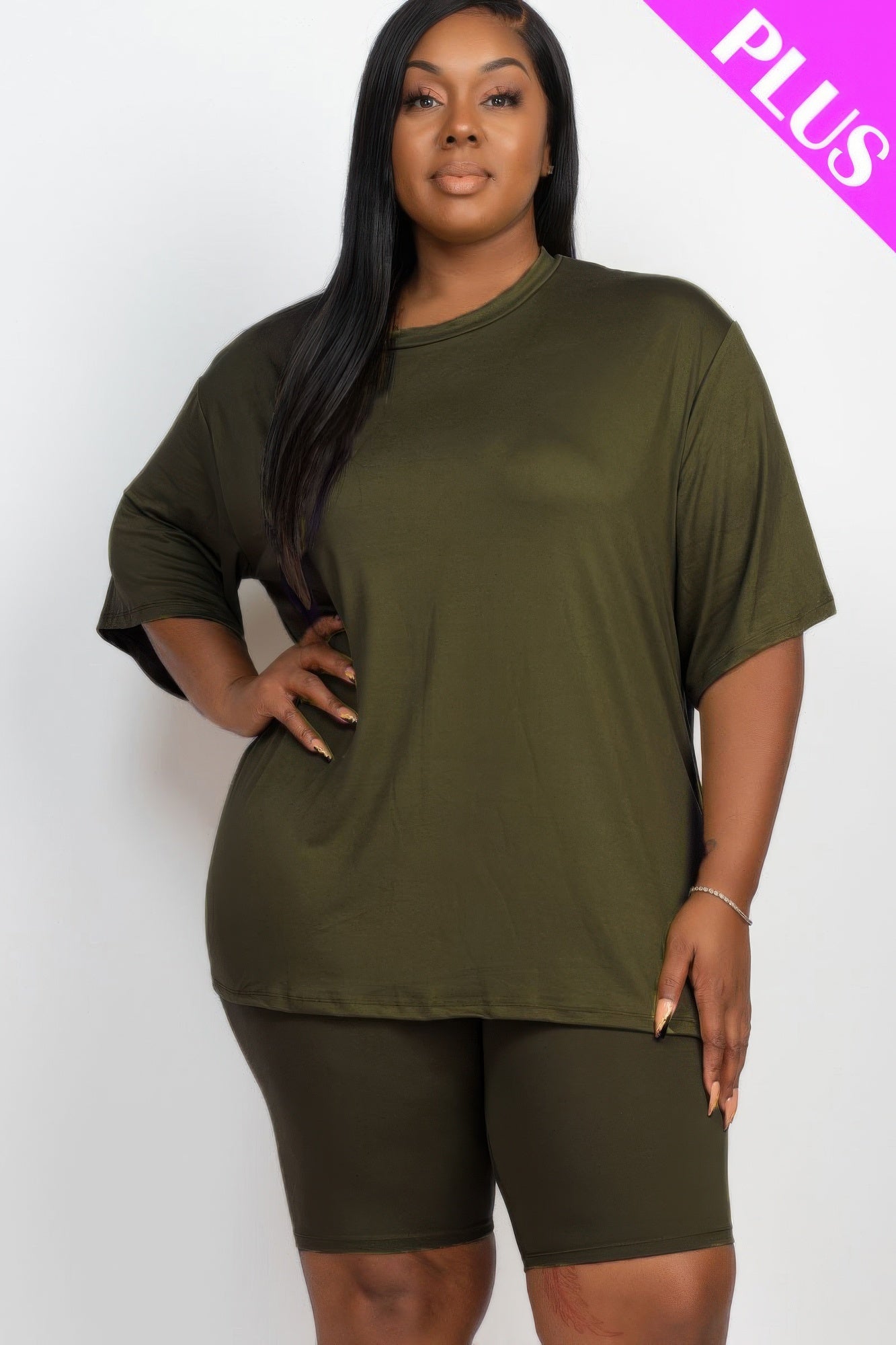 Plus Size Loose Fit Top & Biker Shorts Set - AV Fashion’s