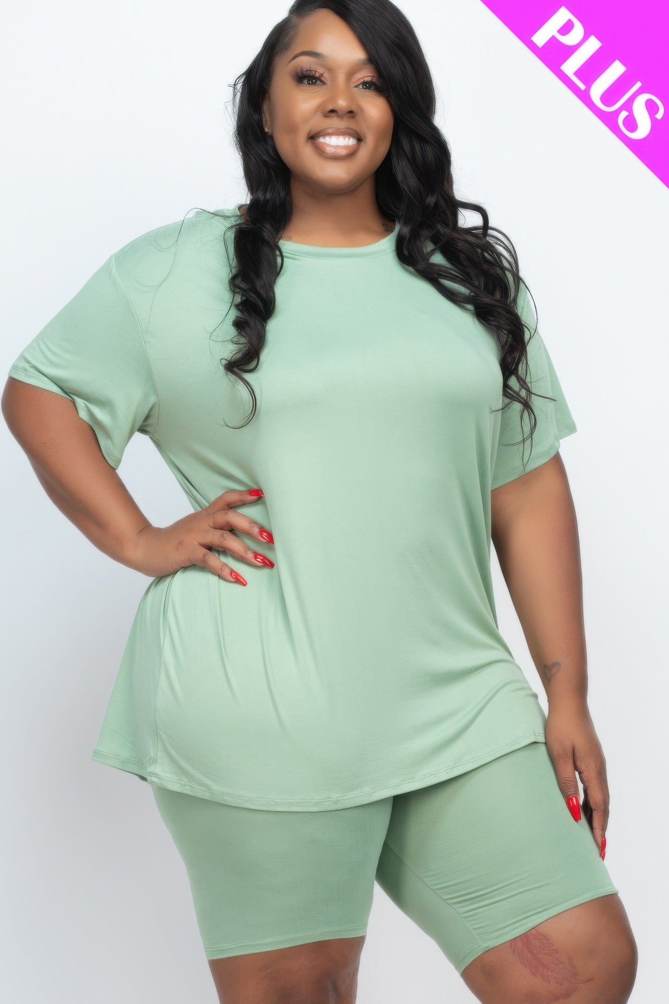 Plus Size Loose Fit Top & Biker Shorts Set - AV Fashion’s