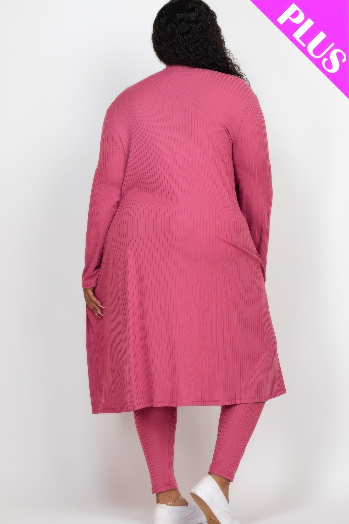 Plus Size Ribbed Long Cardigan & Leggings Set - AV Fashion’s