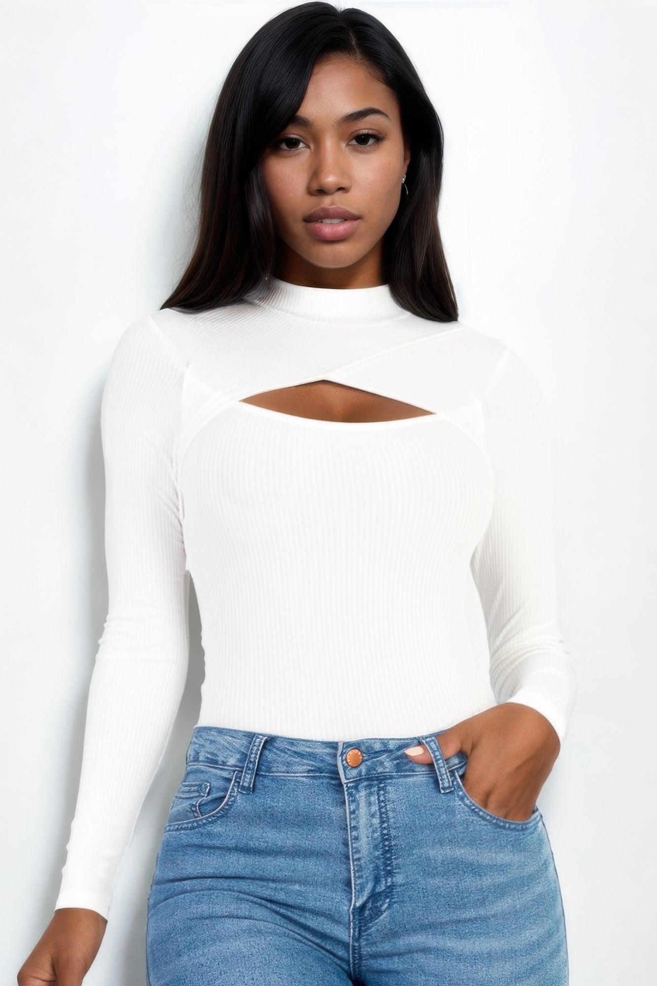 Front Cutout Long Sleeve Bodysuit - AV Fashion’s