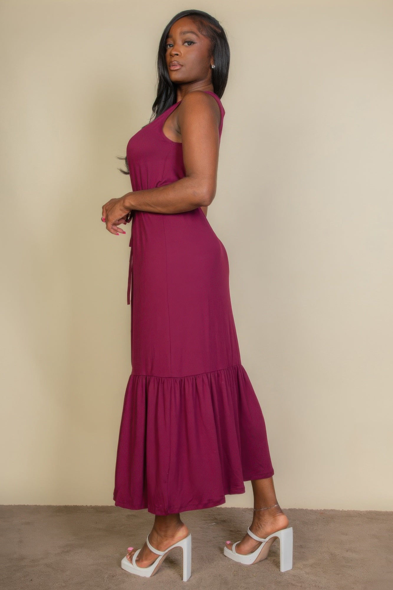 Button Front Tie Waist Sleeveless Maxi Dress - AV Fashion’s
