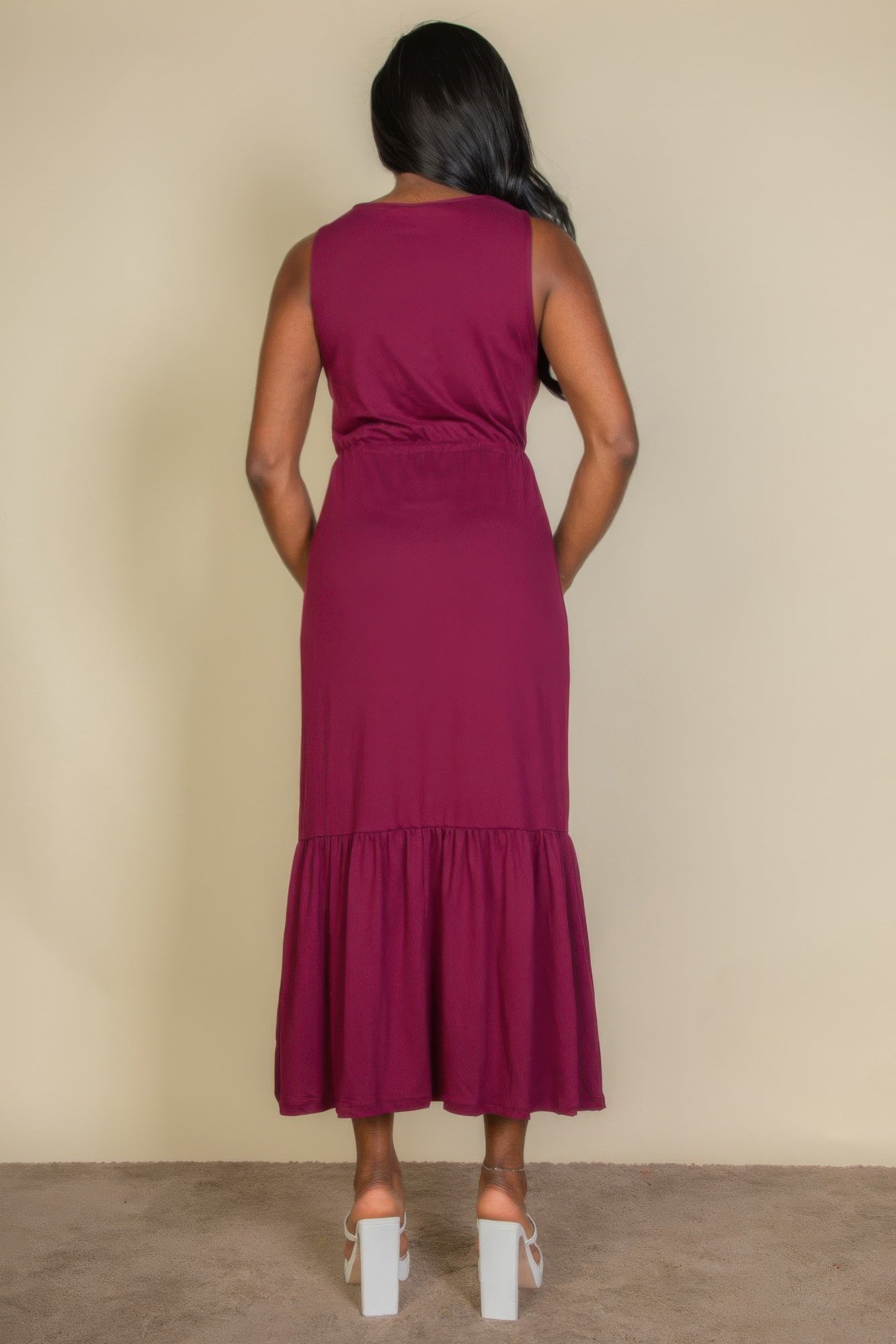 Button Front Tie Waist Sleeveless Maxi Dress - AV Fashion’s