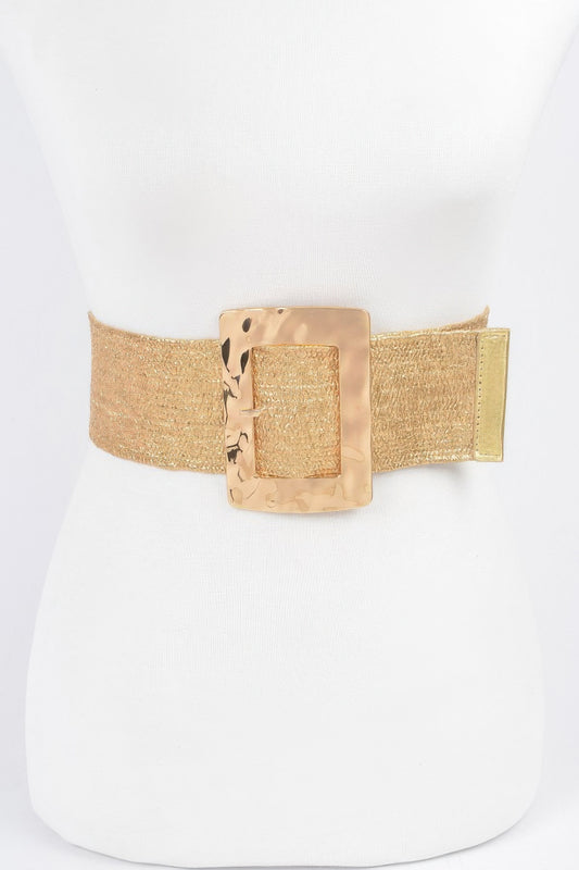 Rectangle Metal Buckle Stretch Straw Belt - AV Fashion’s