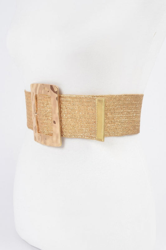 Rectangle Metal Buckle Stretch Straw Belt - AV Fashion’s