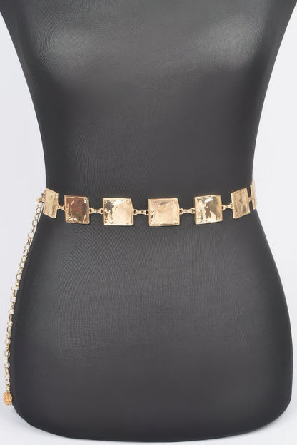 Hammered Square Metal Chain Belt - AV Fashion’s