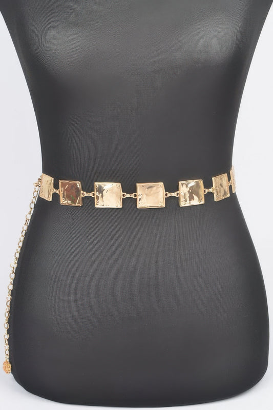 Hammered Square Metal Chain Belt - AV Fashion’s