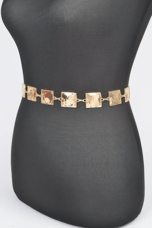 Hammered Square Metal Chain Belt - AV Fashion’s