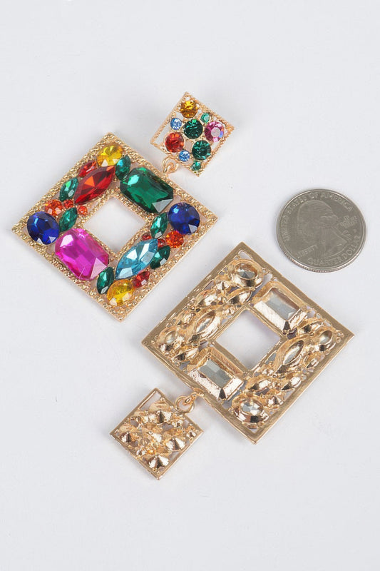 Double Square Bejeweled Earring - AV Fashion’s