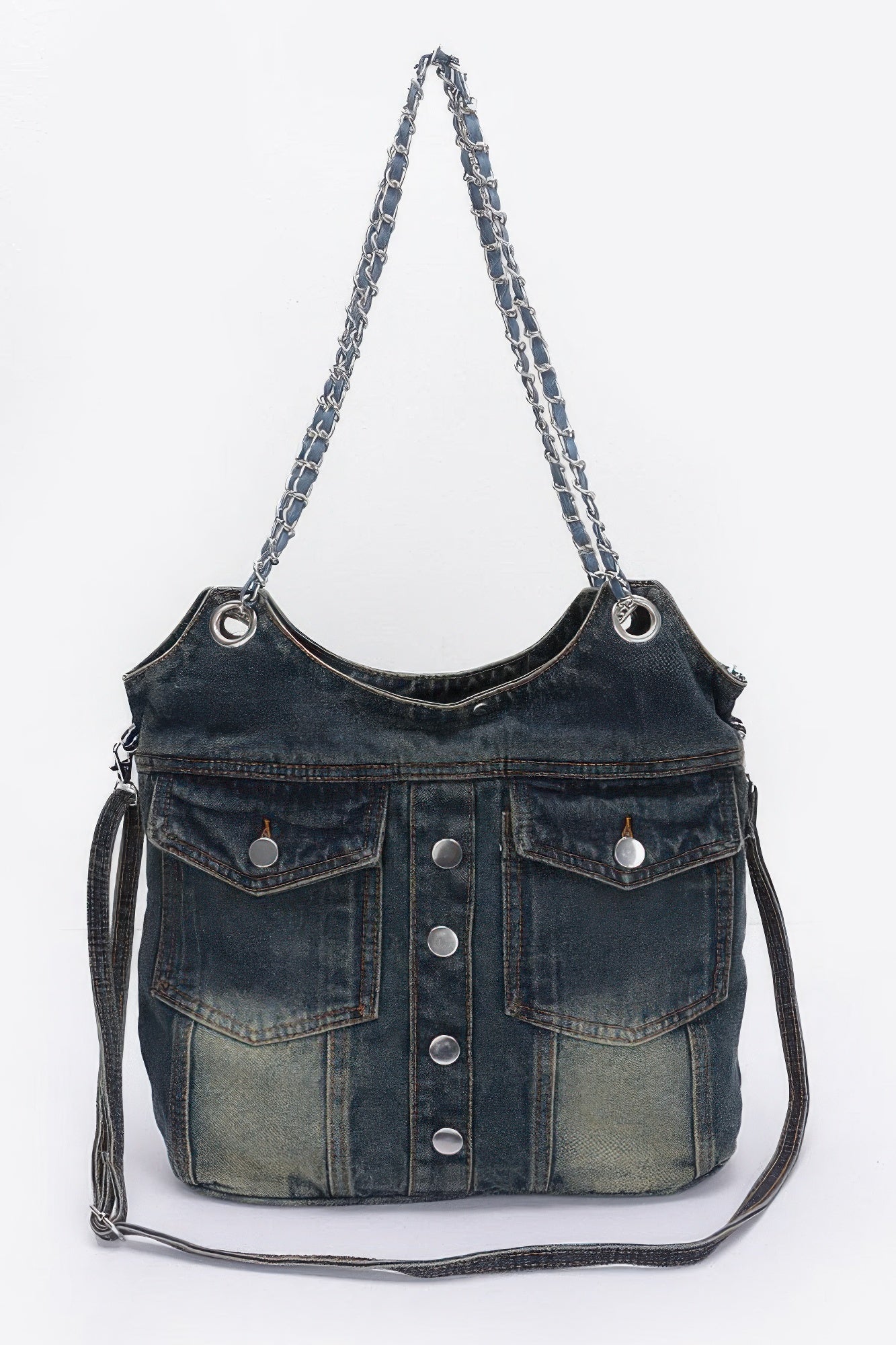 Washed Denim Double Pockets Tote Bag - AV Fashion’s