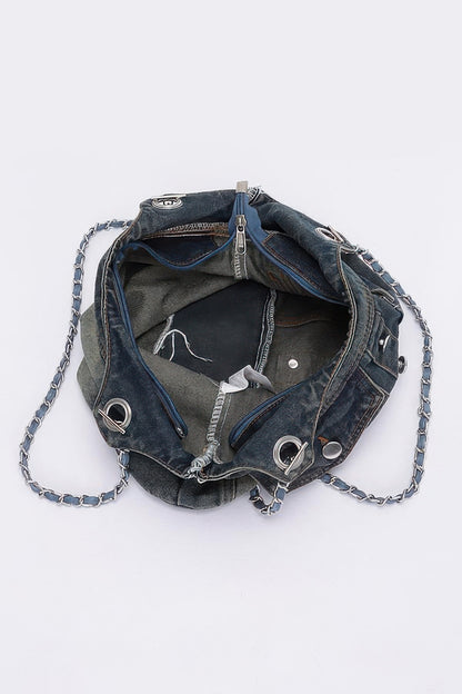 Washed Denim Double Pockets Tote Bag - AV Fashion’s