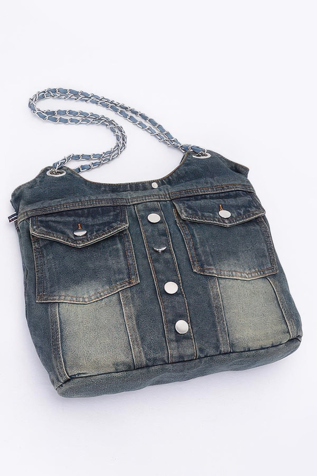 Washed Denim Double Pockets Tote Bag - AV Fashion’s