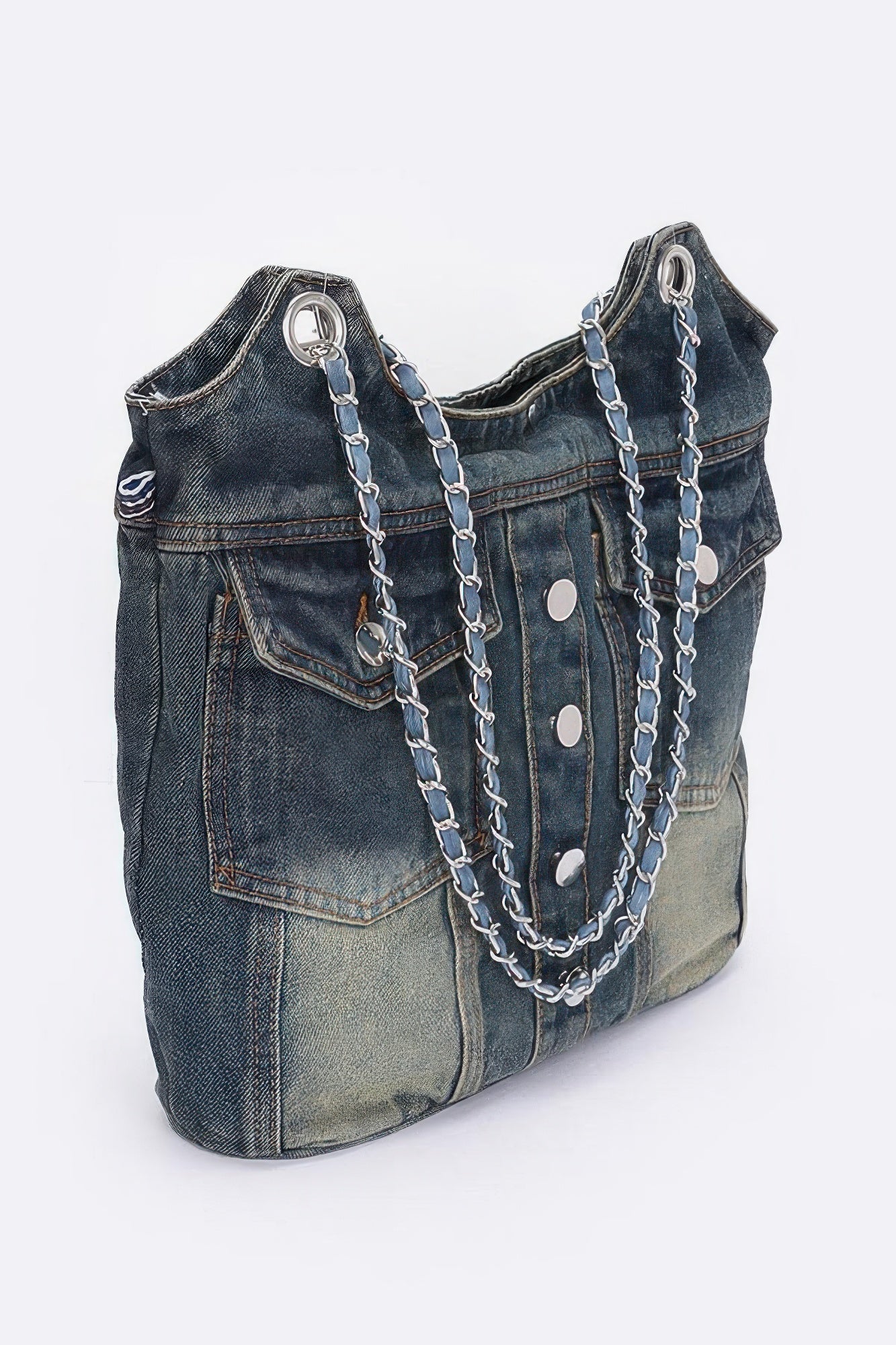 Washed Denim Double Pockets Tote Bag - AV Fashion’s