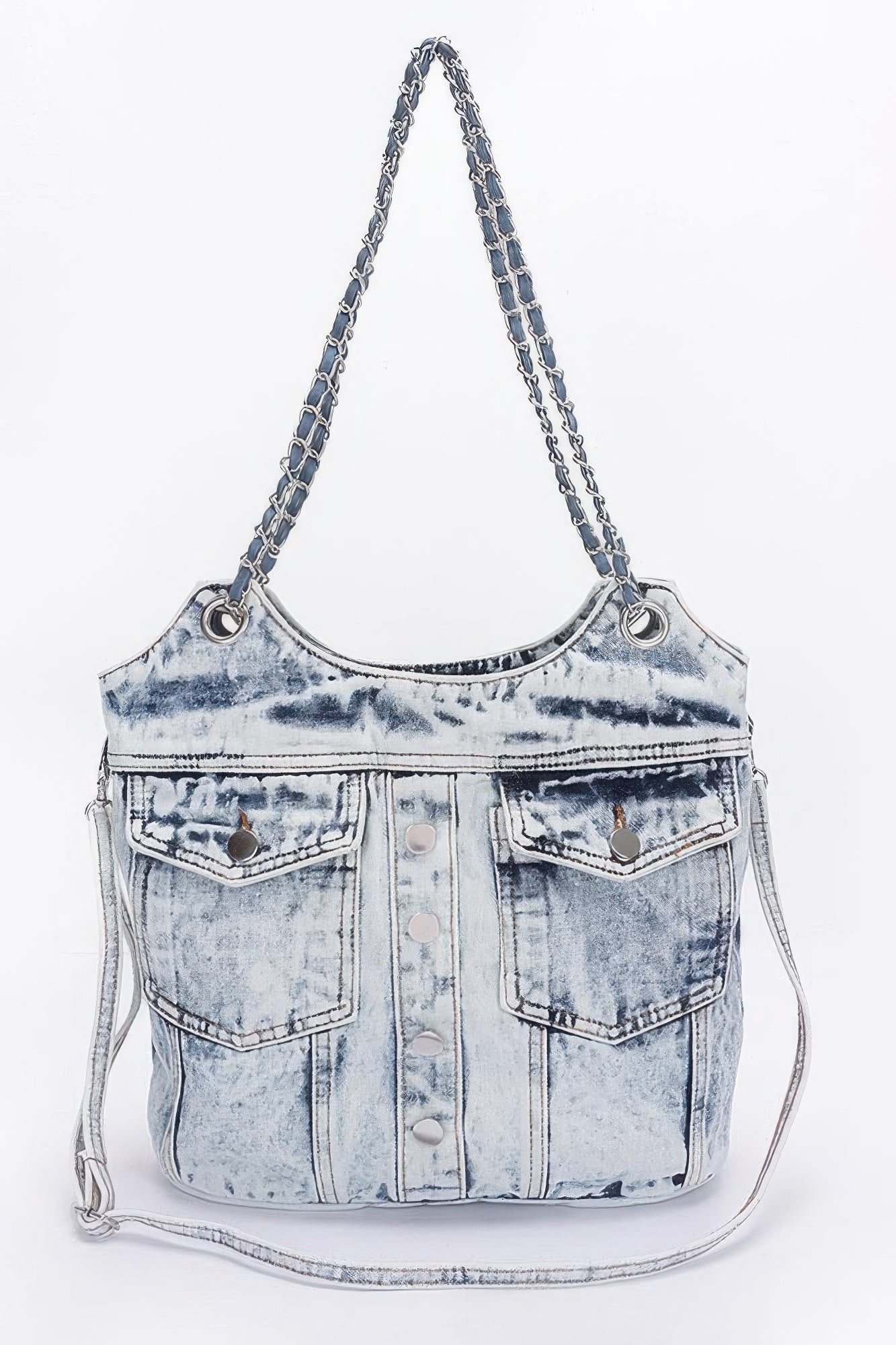 Washed Denim Double Pockets Tote Bag - AV Fashion’s