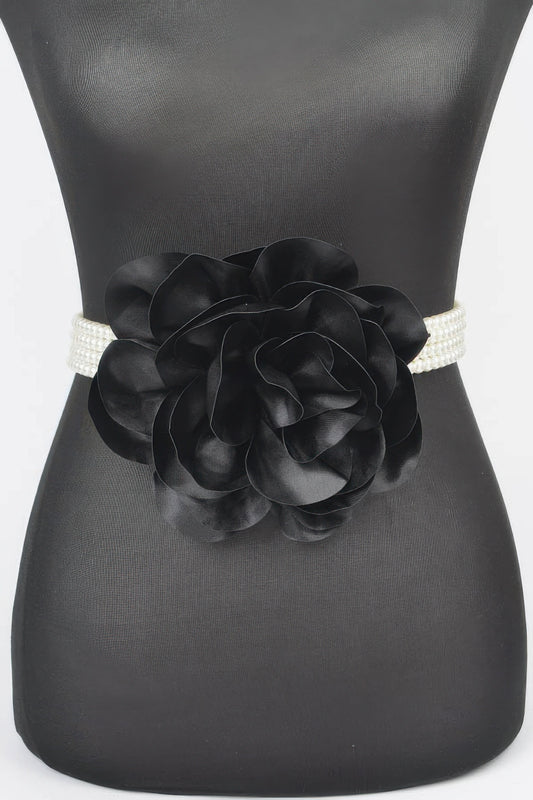 Oversized Flower Pearl Elastic Belt - AV Fashion’s