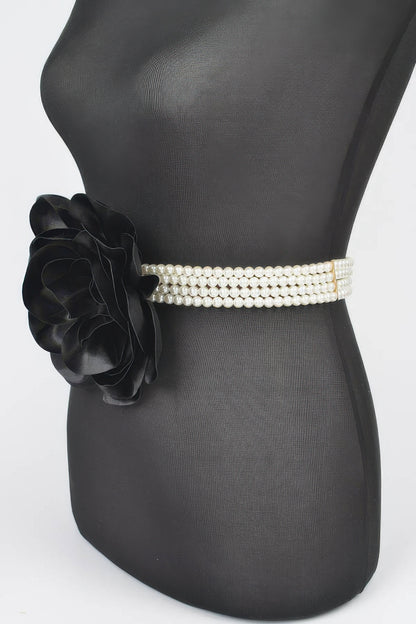 Oversized Flower Pearl Elastic Belt - AV Fashion’s