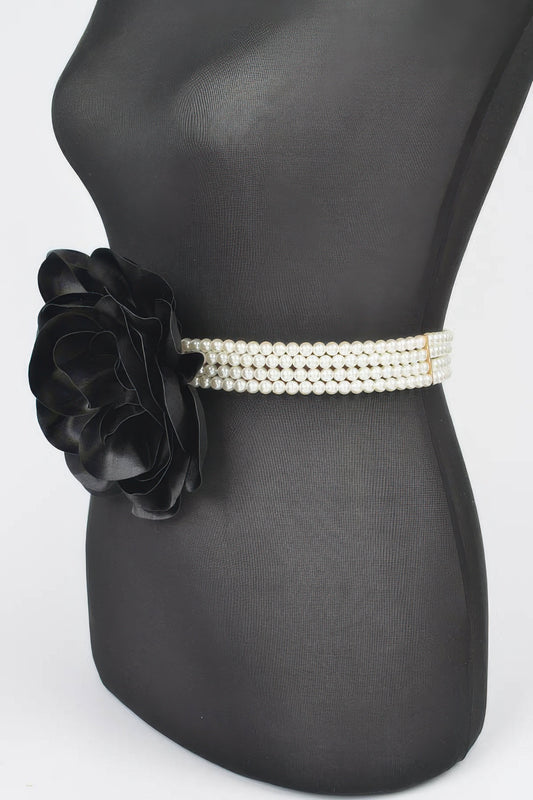 Oversized Flower Pearl Elastic Belt - AV Fashion’s