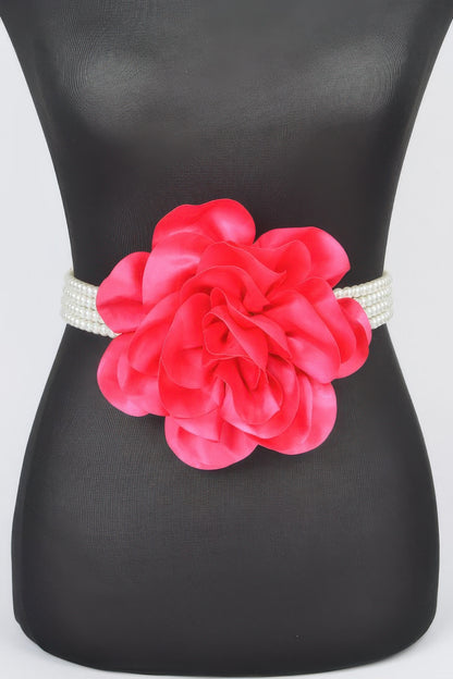 Oversized Flower Pearl Elastic Belt - AV Fashion’s