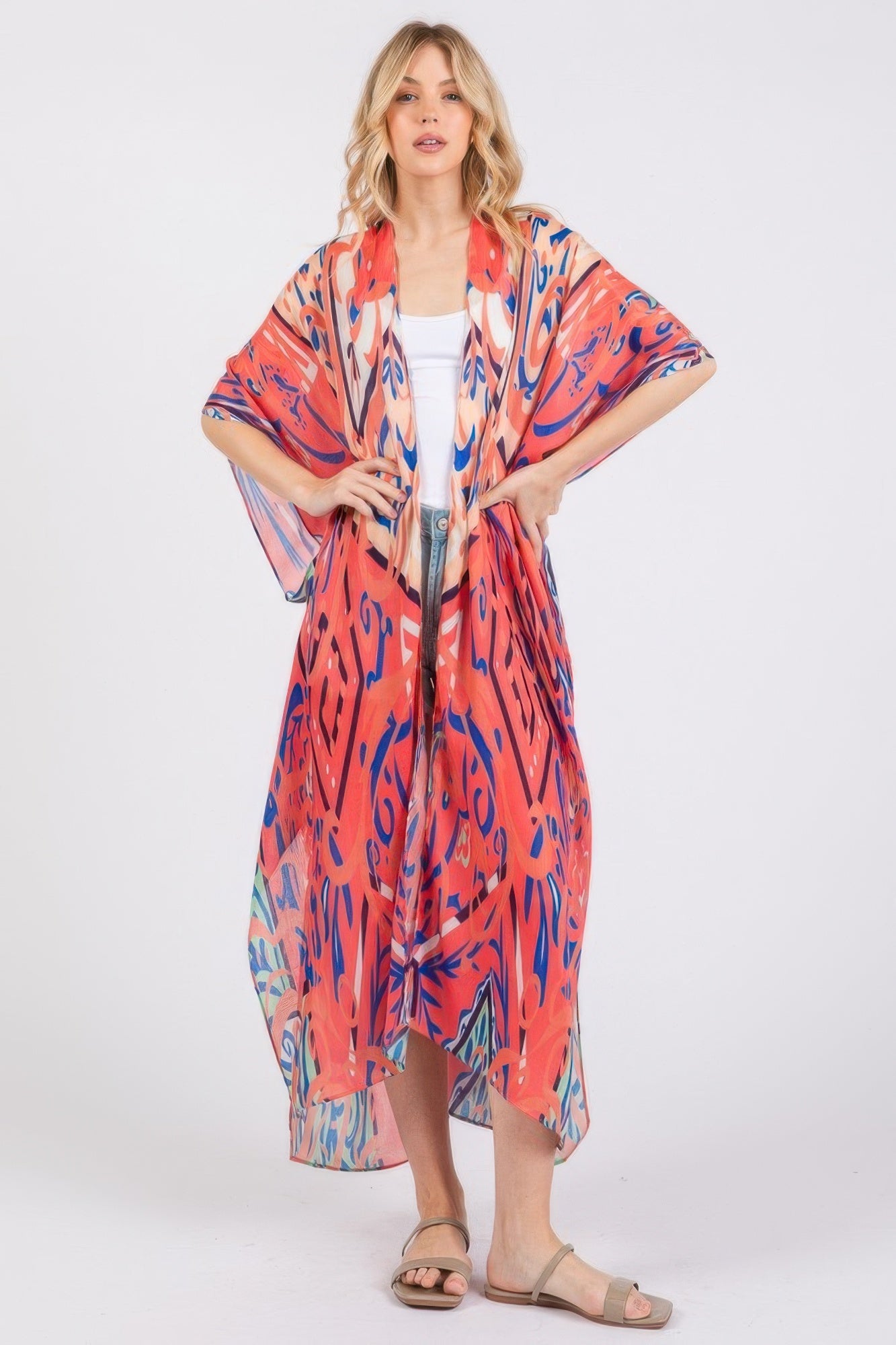 Boho Print Open Front Long Kimono - AV Fashion’s