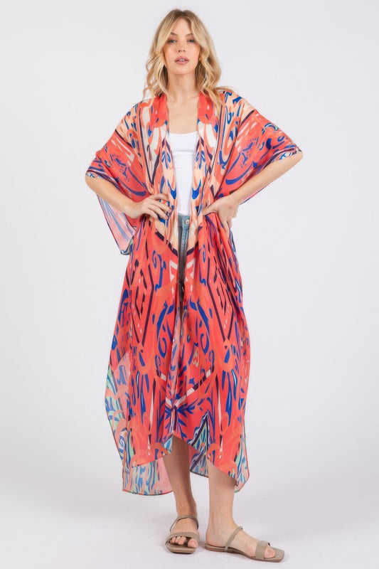 Boho Print Open Front Long Kimono - AV Fashion’s