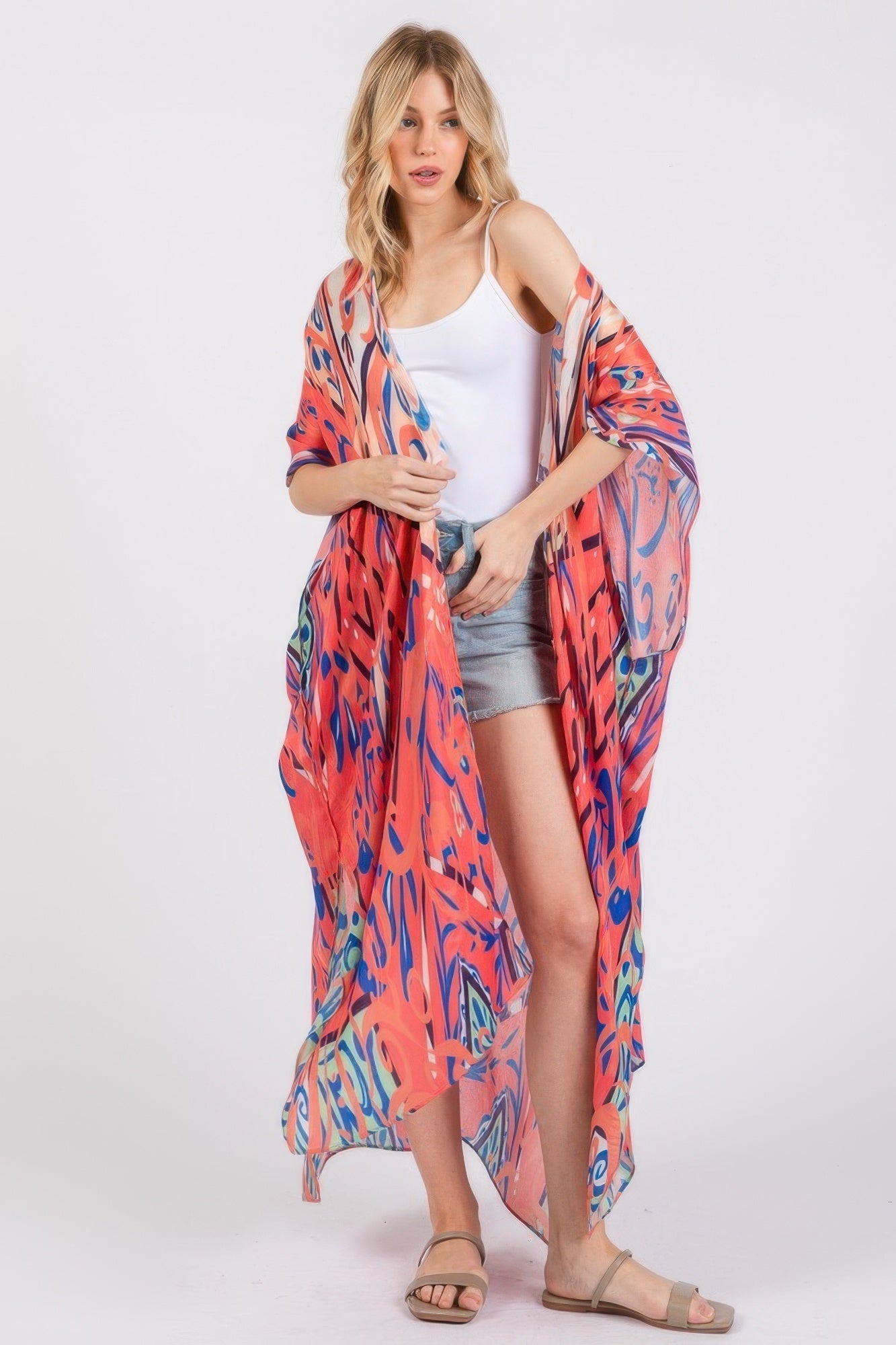 Boho Print Open Front Long Kimono - AV Fashion’s