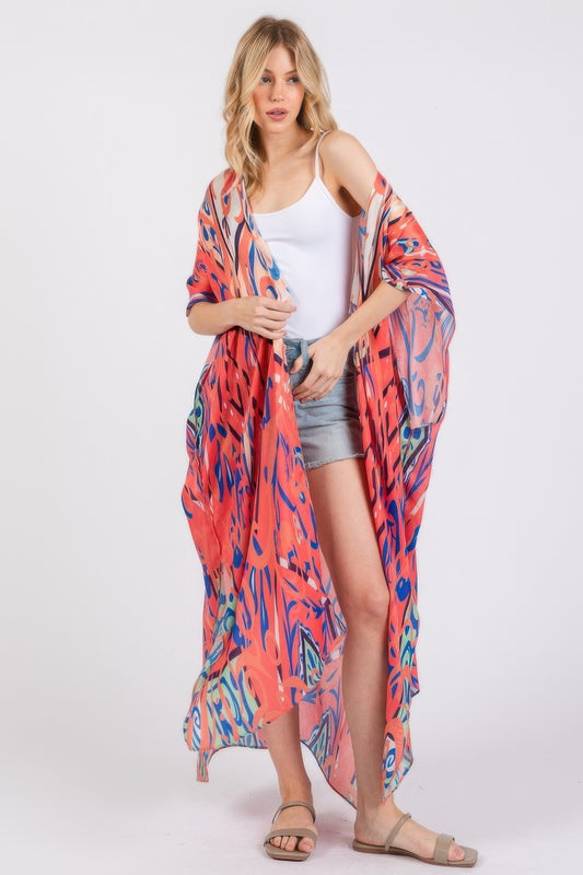 Boho Print Open Front Long Kimono - AV Fashion’s