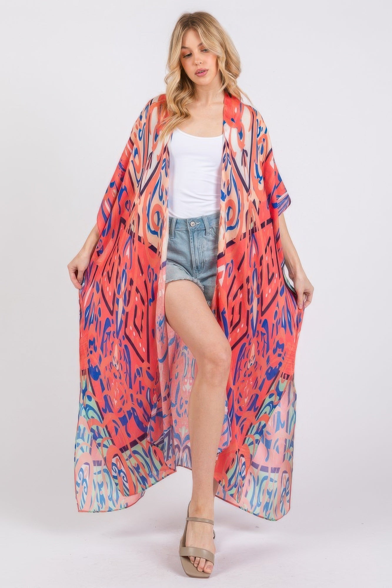Boho Print Open Front Long Kimono - AV Fashion’s