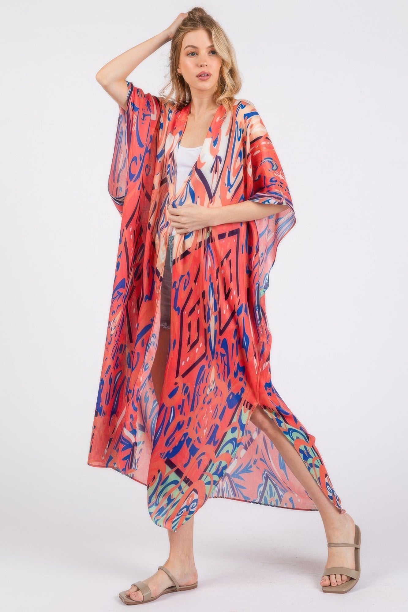 Boho Print Open Front Long Kimono - AV Fashion’s