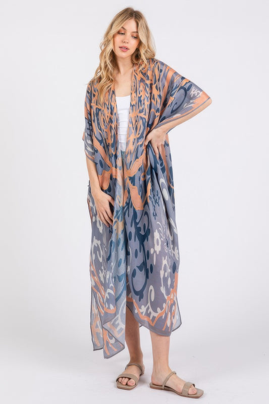 Boho Print Open Front Long Kimono - AV Fashion’s