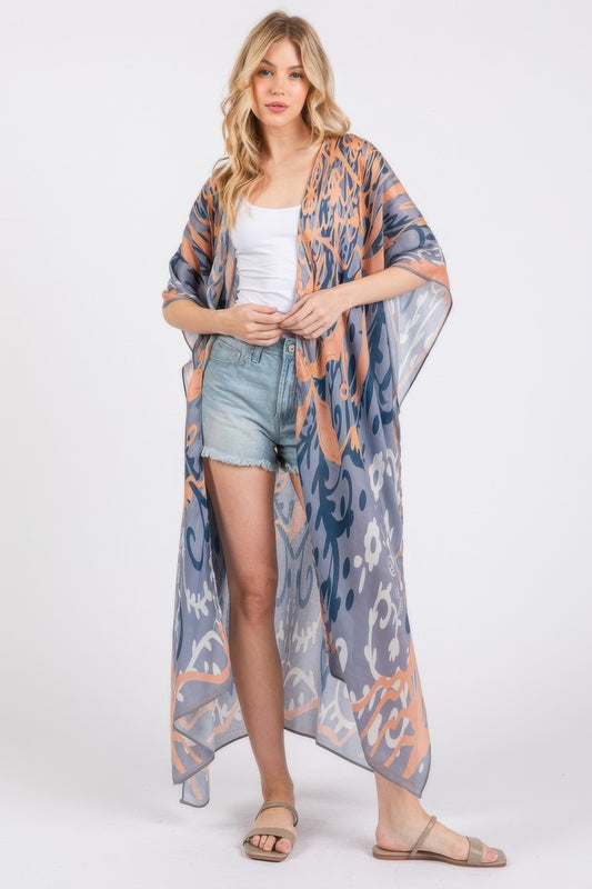 Boho Print Open Front Long Kimono - AV Fashion’s