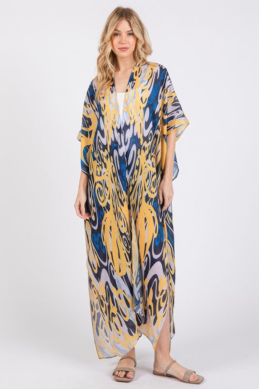 Boho Print Open Front Long Kimono - AV Fashion’s