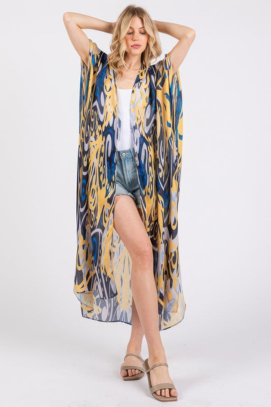 Boho Print Open Front Long Kimono - AV Fashion’s