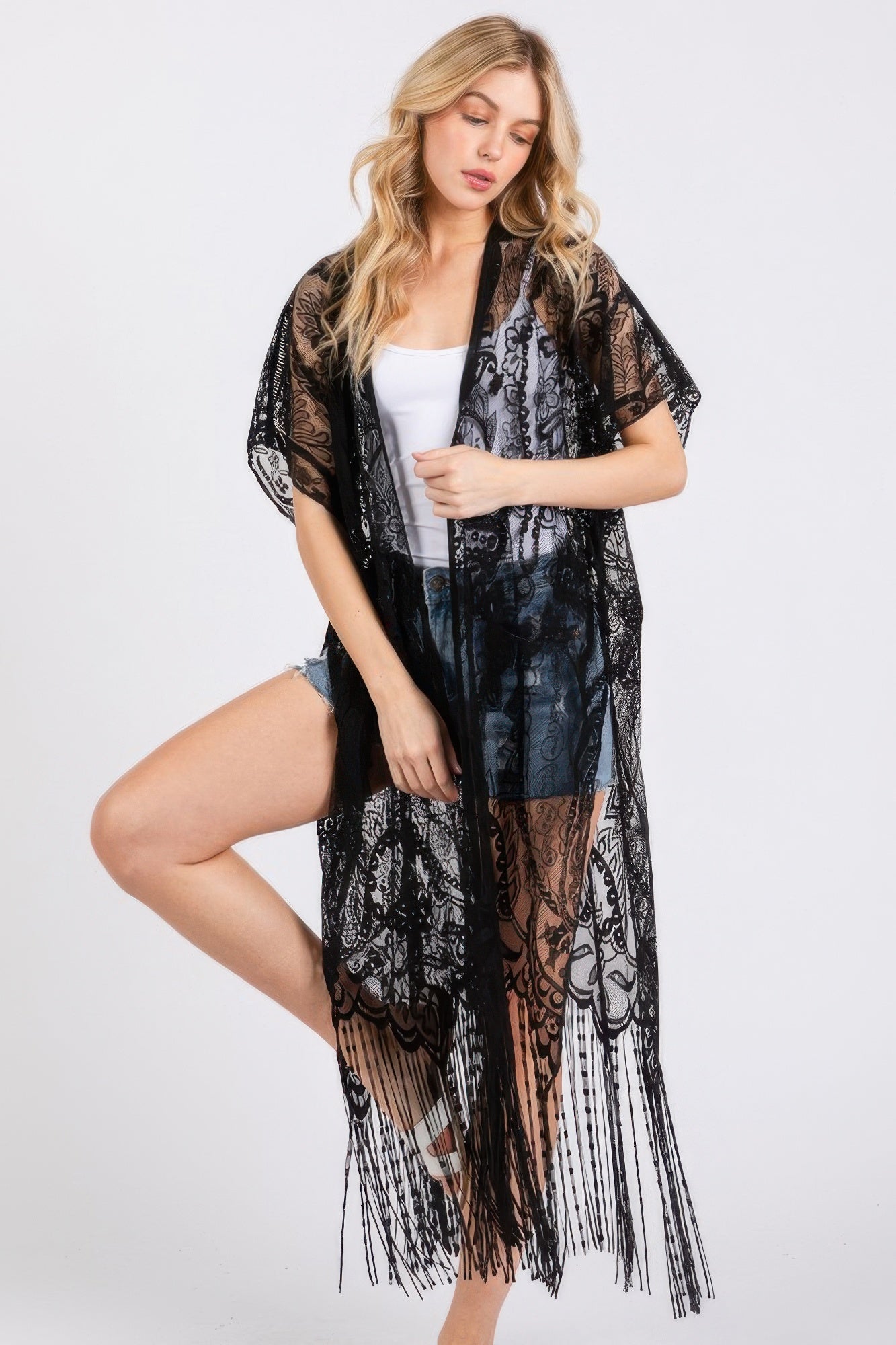 Elegant Lace Fringe Cover Up Kimono - AV Fashion’s