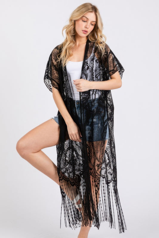 Elegant Lace Fringe Cover Up Kimono - AV Fashion’s