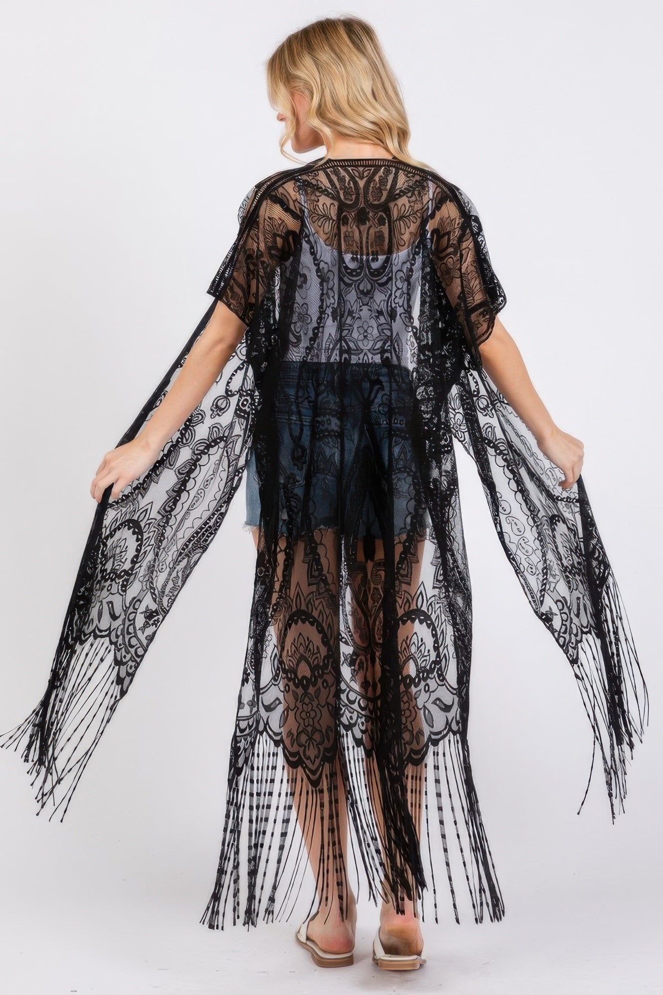 Elegant Lace Fringe Cover Up Kimono - AV Fashion’s