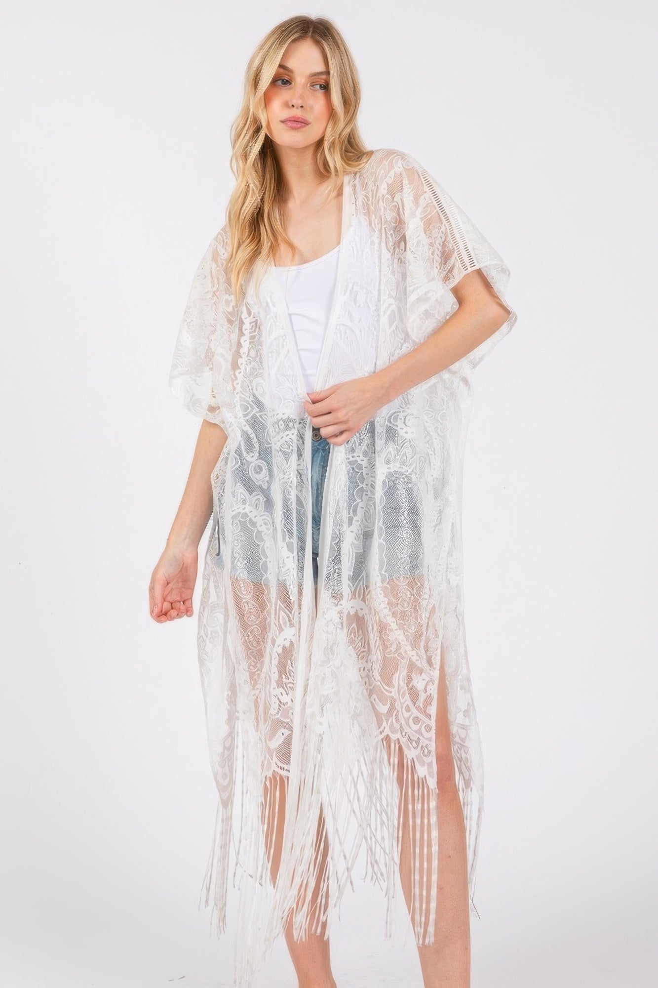 Elegant Lace Fringe Cover Up Kimono - AV Fashion’s