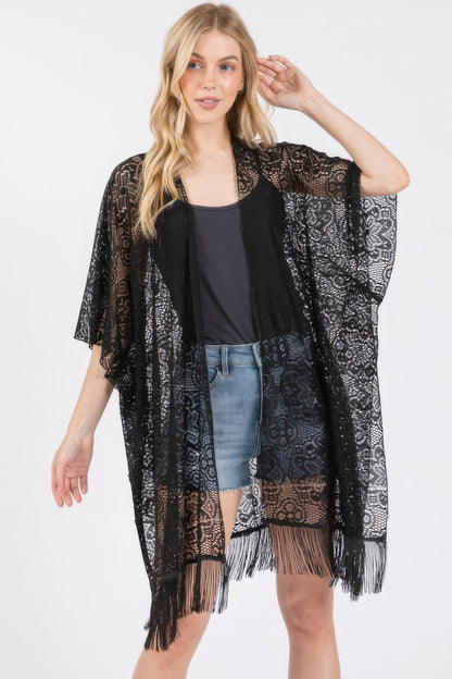 Flower Pattern Crochet Lace Tassel Cover Up - AV Fashion’s