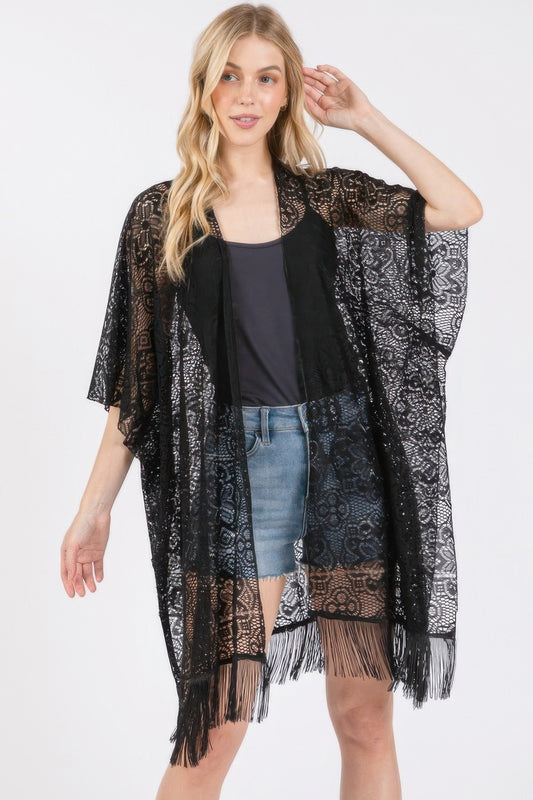 Flower Pattern Crochet Lace Tassel Cover Up - AV Fashion’s