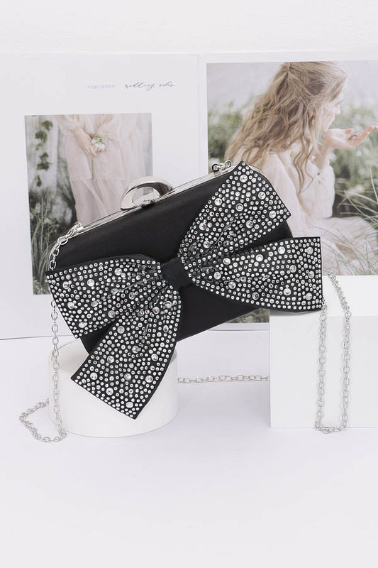 Rhinestone Hotfix Ribbon Nylon Hard Case Clutch - AV Fashion’s