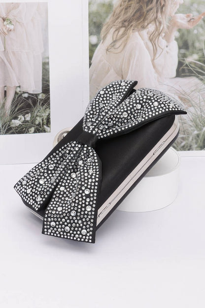 Rhinestone Hotfix Ribbon Nylon Hard Case Clutch - AV Fashion’s