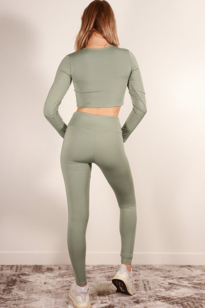 Long Sleeve Crop Top & High Waist Leggings Activewear Set - AV Fashion’s
