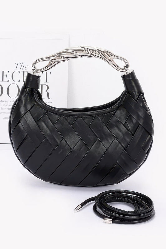 Faux Leather Braided Metal Handle Clutch - AV Fashion’s