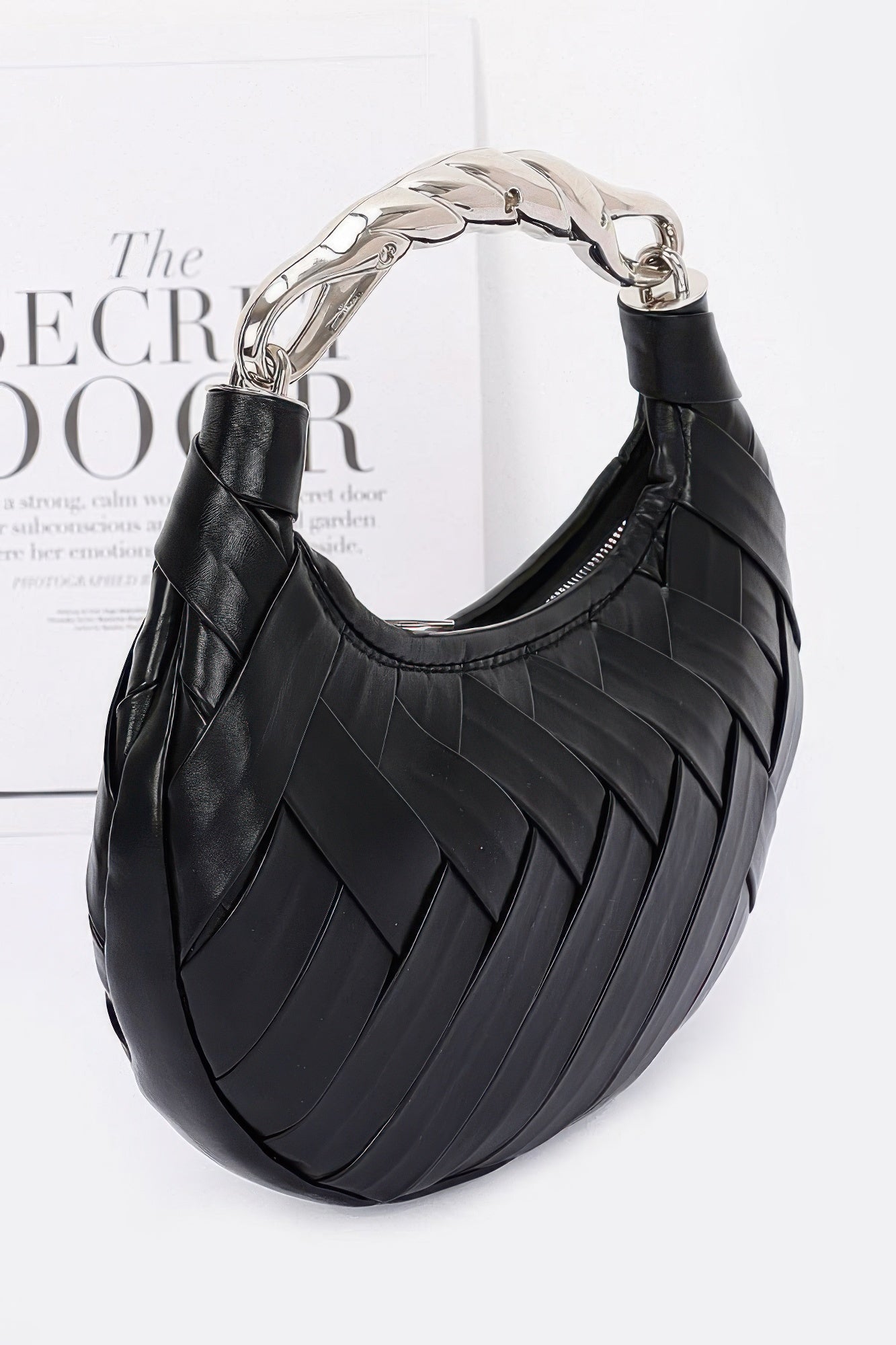Faux Leather Braided Metal Handle Clutch - AV Fashion’s